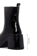 Women's Black Patent Leather Zippered Casual Heeled Boots | Derimod