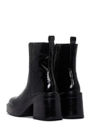 Women's Black Patent Leather Zippered Casual Heeled Boots | Derimod