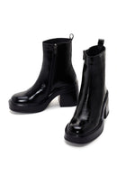 Women's Black Patent Leather Zippered Casual Heeled Boots | Derimod