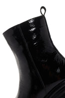 Women's Black Patent Leather Zippered Casual Heeled Boots | Derimod