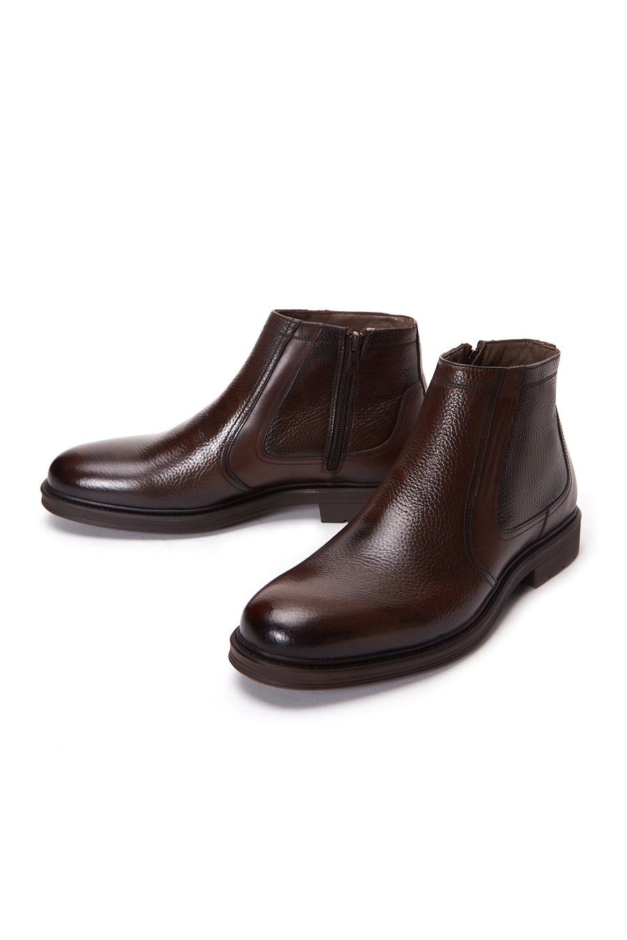 Men's Brown Zippered Leather Casual Boots