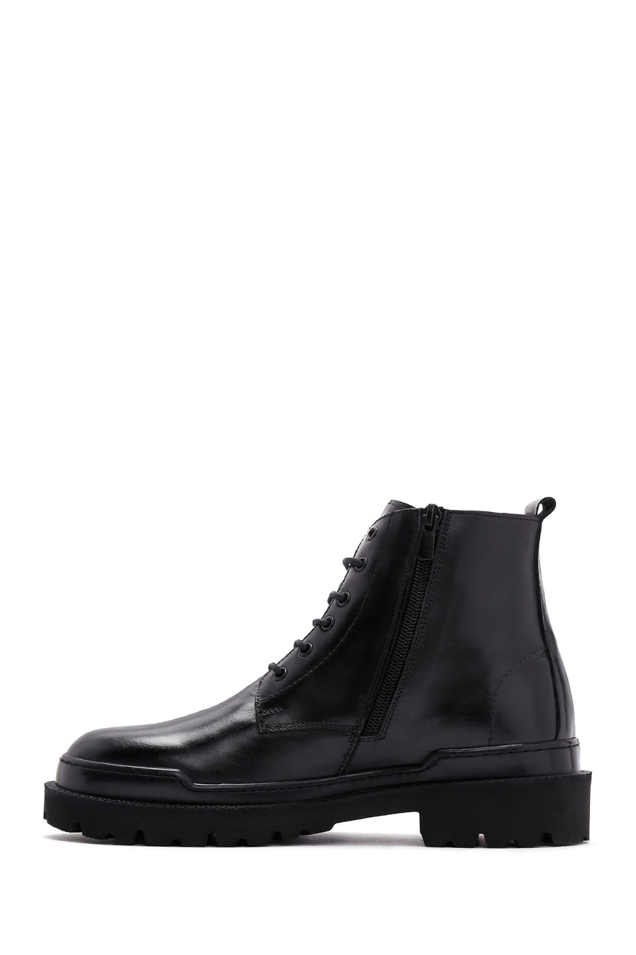 Men's Black Leather Zippered Casual Boots