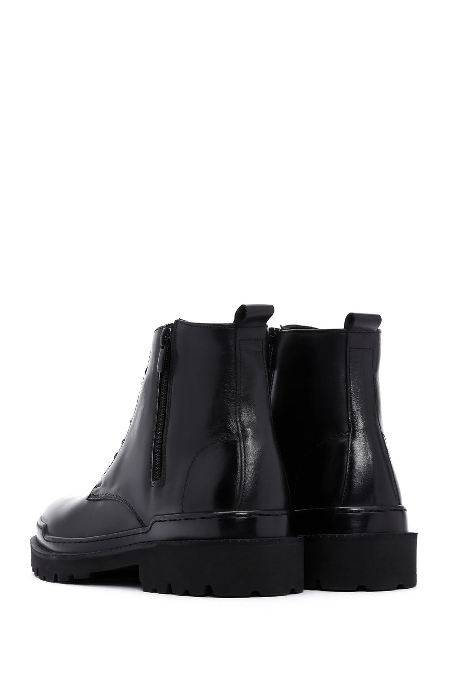 Men's Black Leather Zippered Casual Boots
