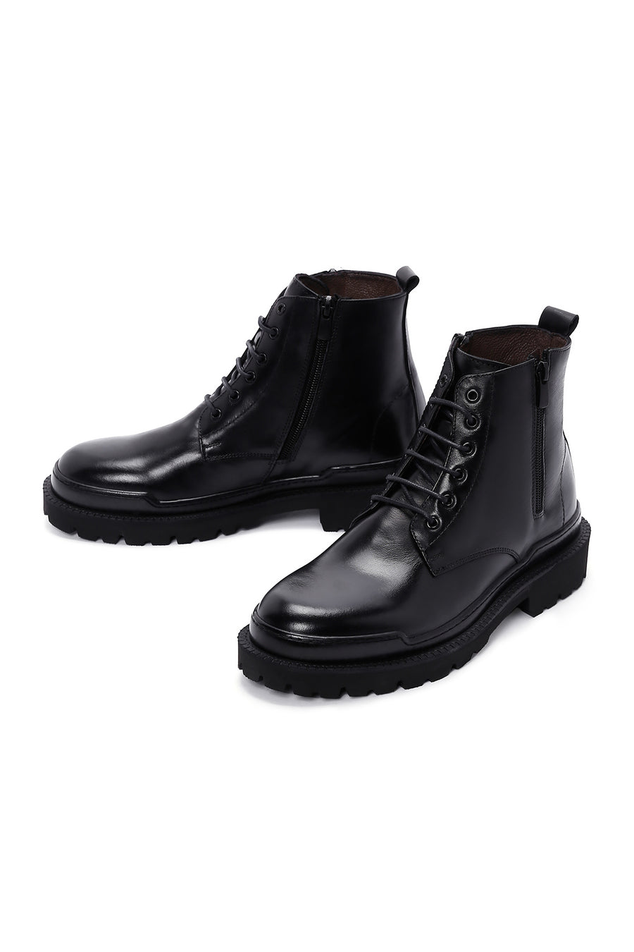 Men's Black Leather Zippered Casual Boots