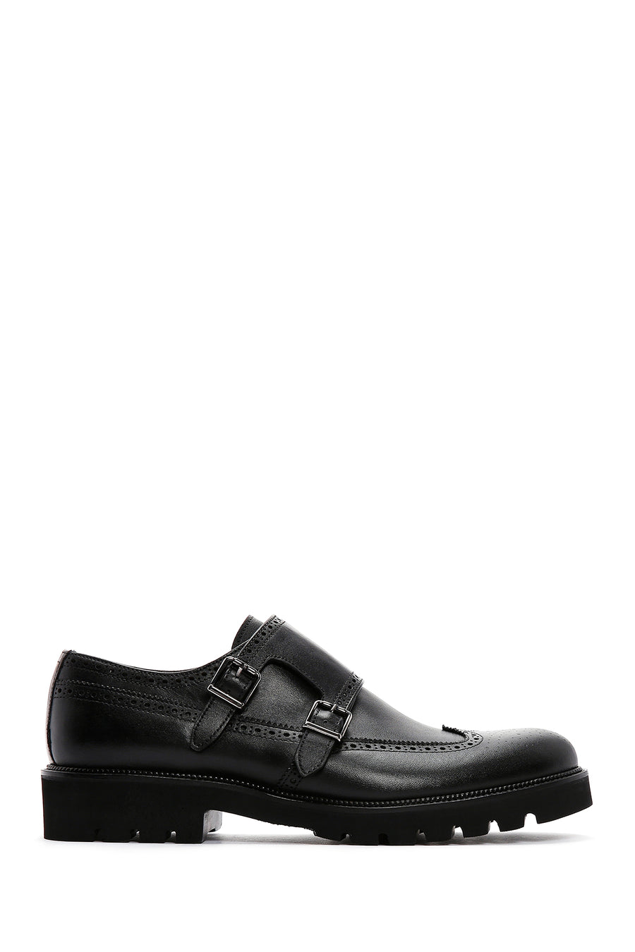 Men's Black Double Buckle Leather Casual Shoes 23WFD603218 | Derimod
