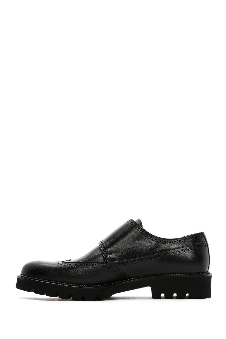 Men's Black Double Buckle Leather Casual Shoes