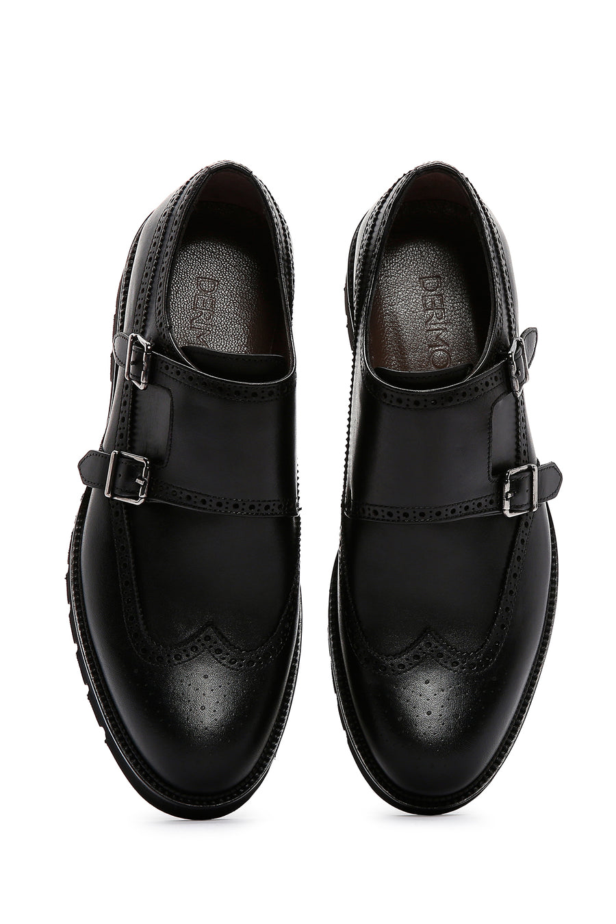 Men's Black Double Buckle Leather Casual Shoes