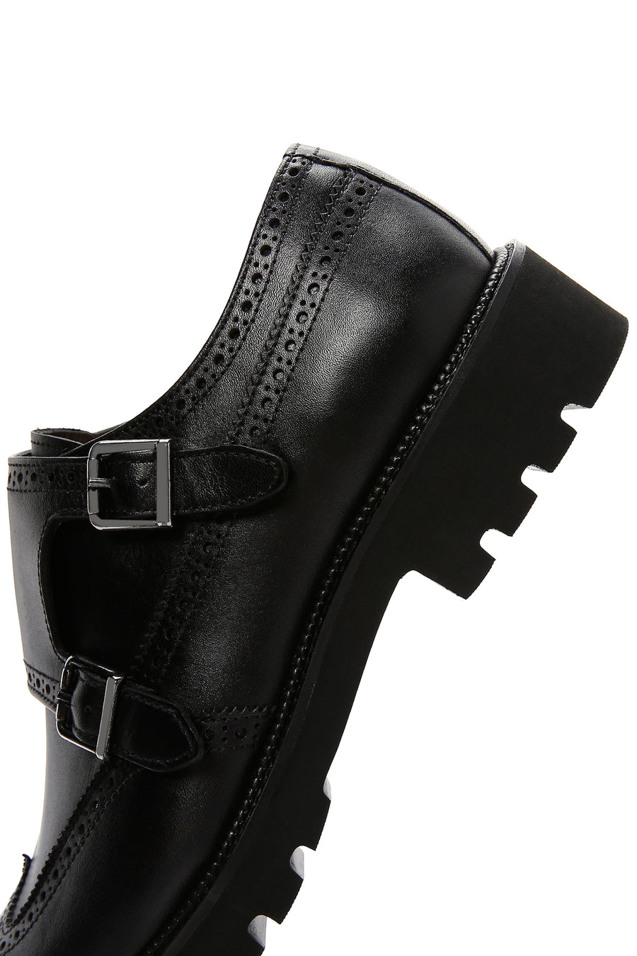Men's Black Double Buckle Leather Casual Shoes
