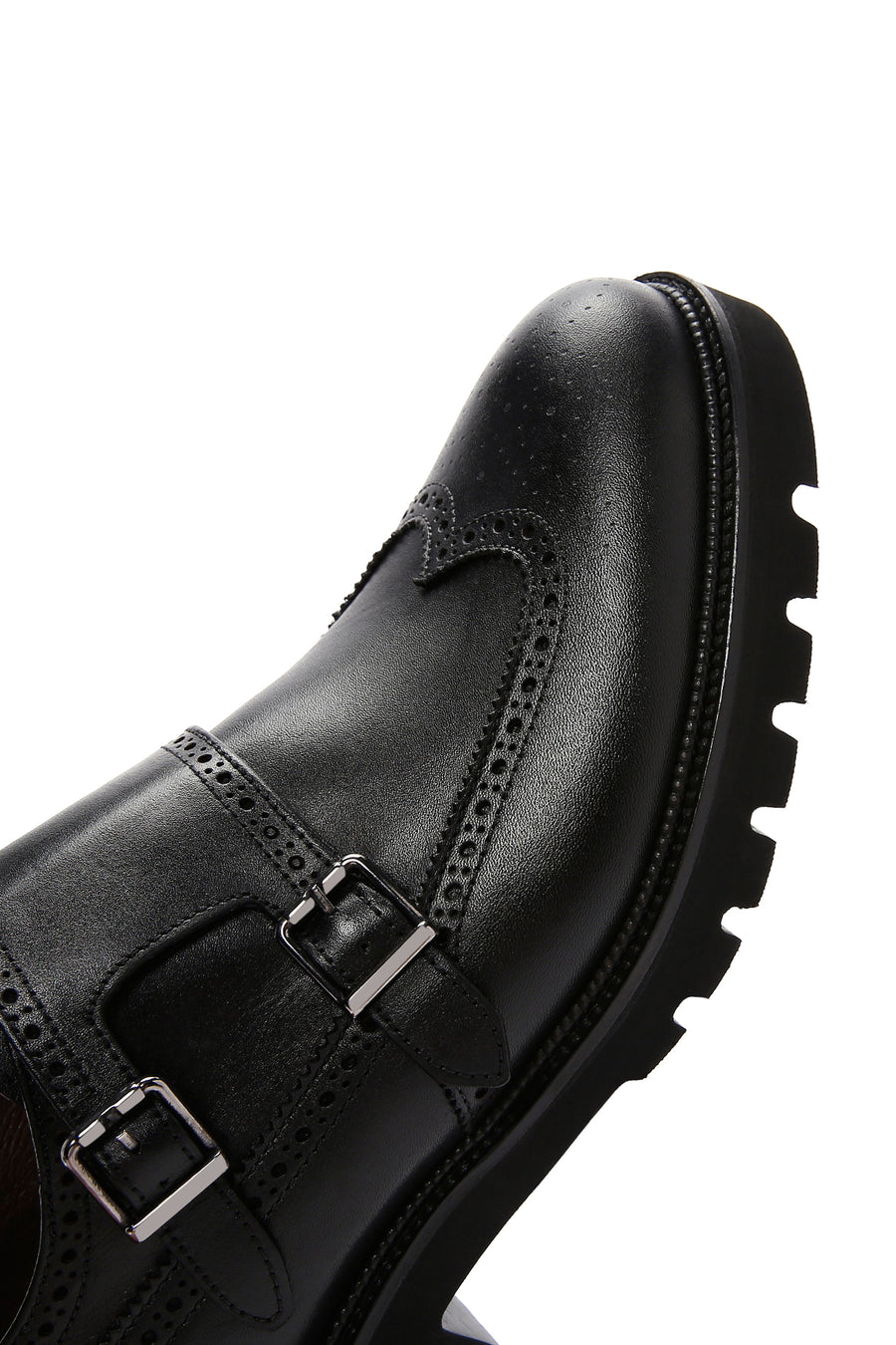 Men's Black Double Buckle Leather Casual Shoes