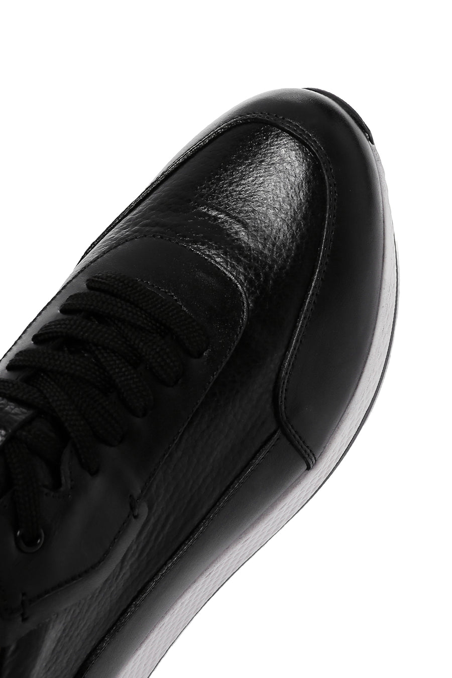 Erkek Siyah Kalın Tabanlı Deri Casual Sneaker