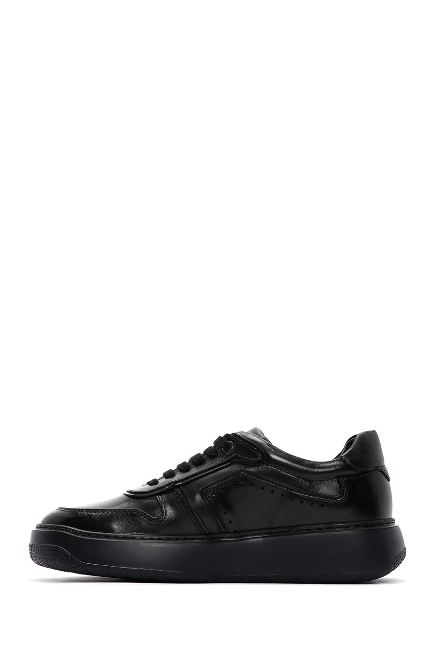 Men's Black Leather Thick Soled Sneaker