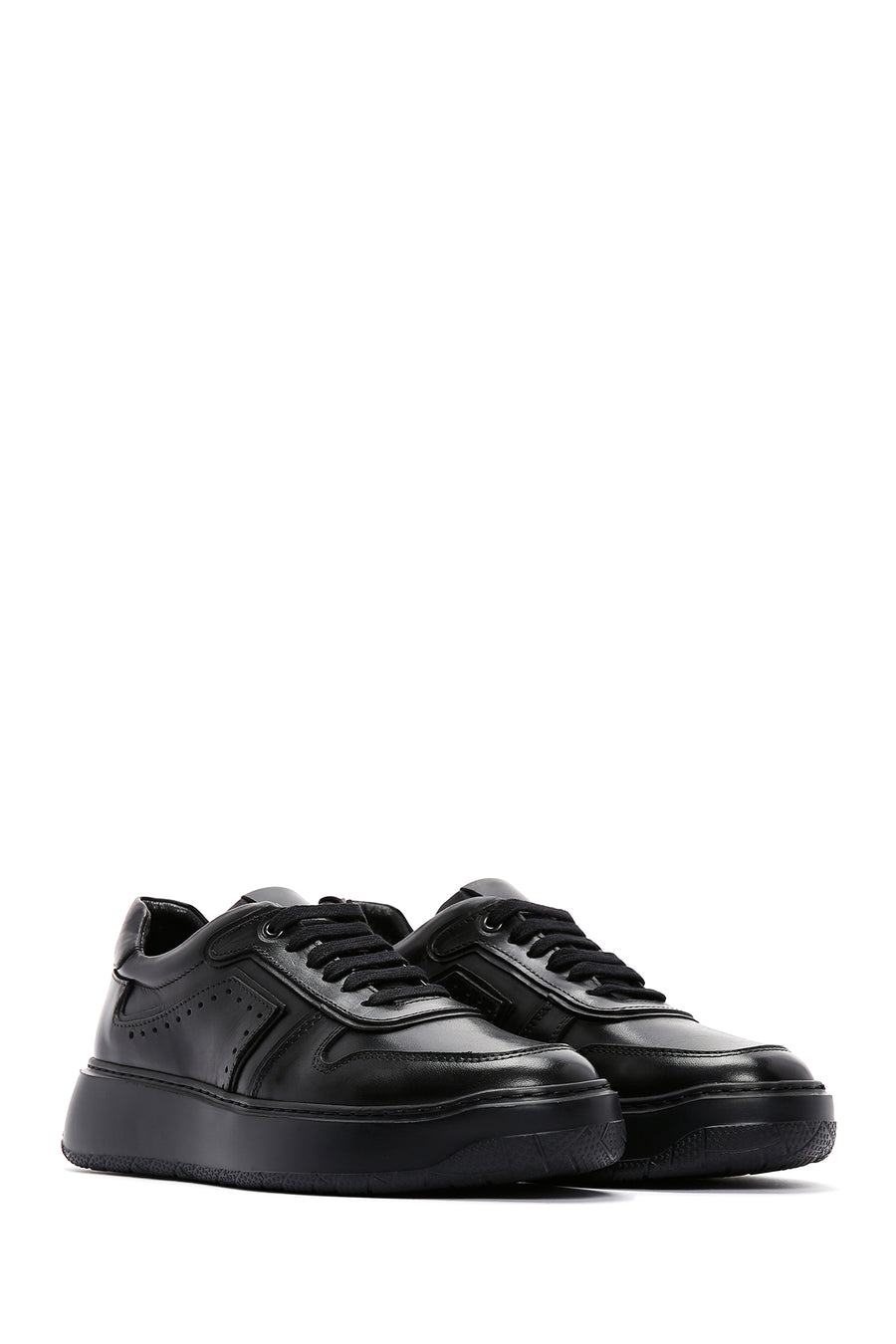 Men's Black Leather Thick Soled Sneaker