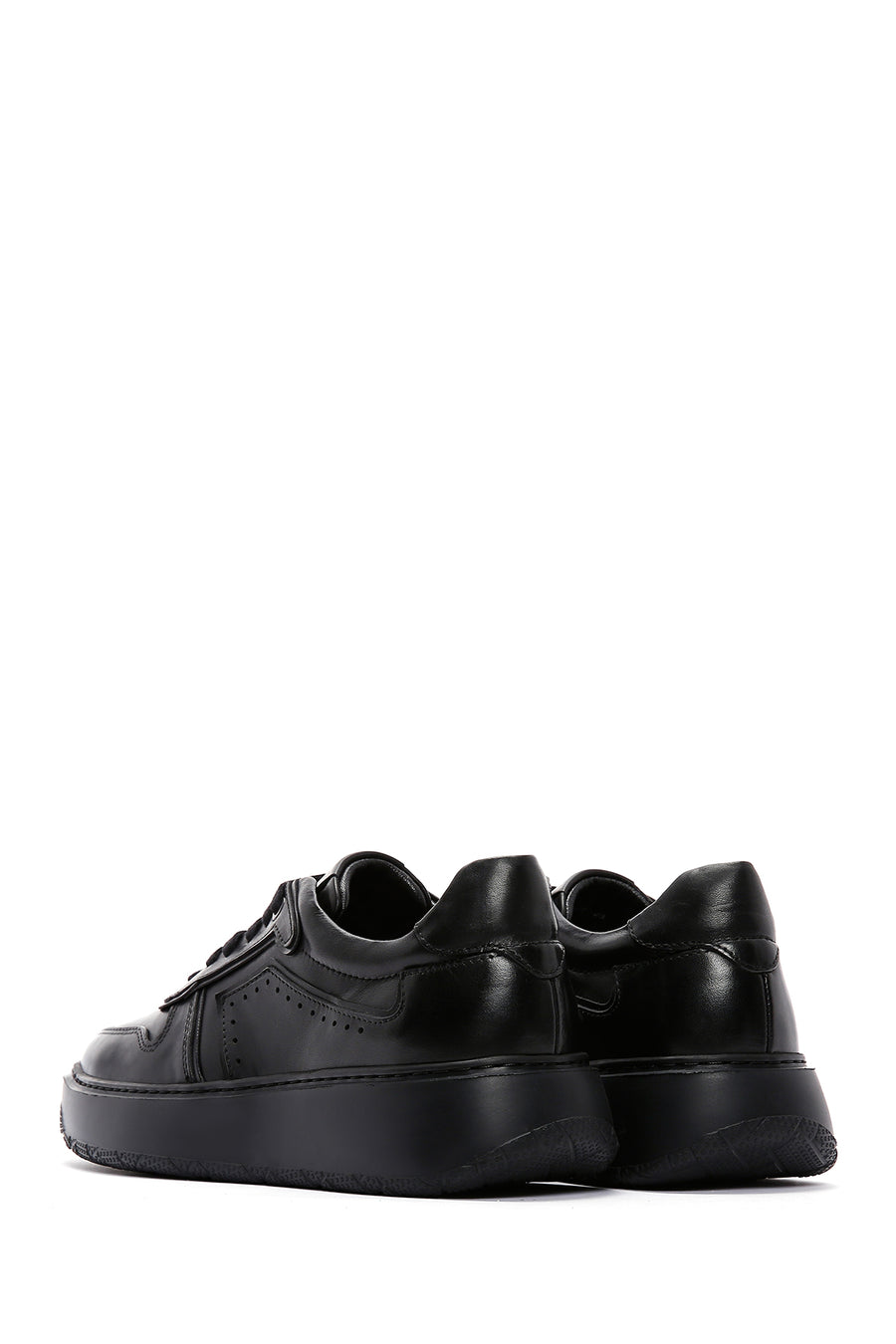 Men's Black Leather Thick Soled Sneaker