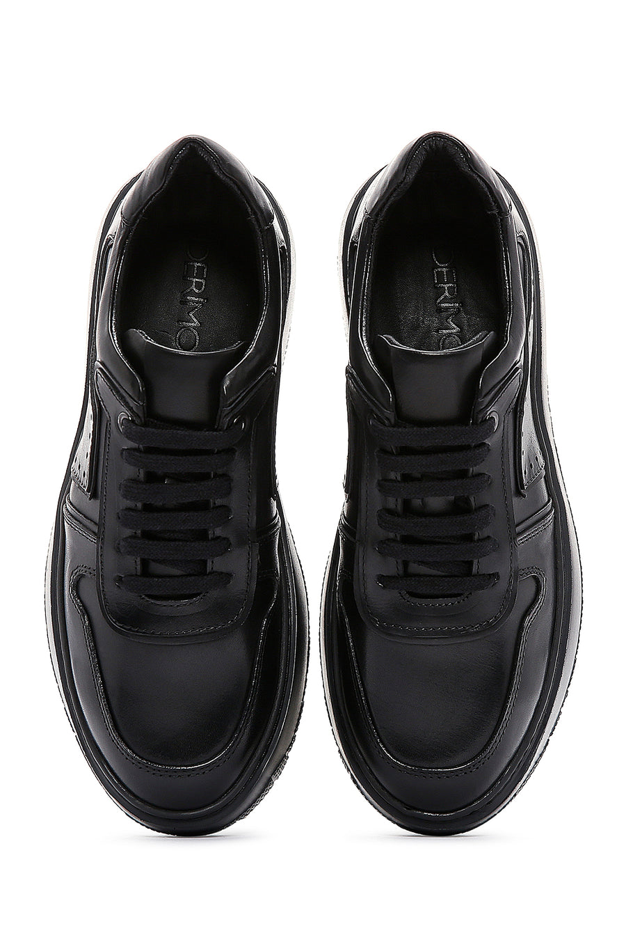 Men's Black Leather Thick Soled Sneaker