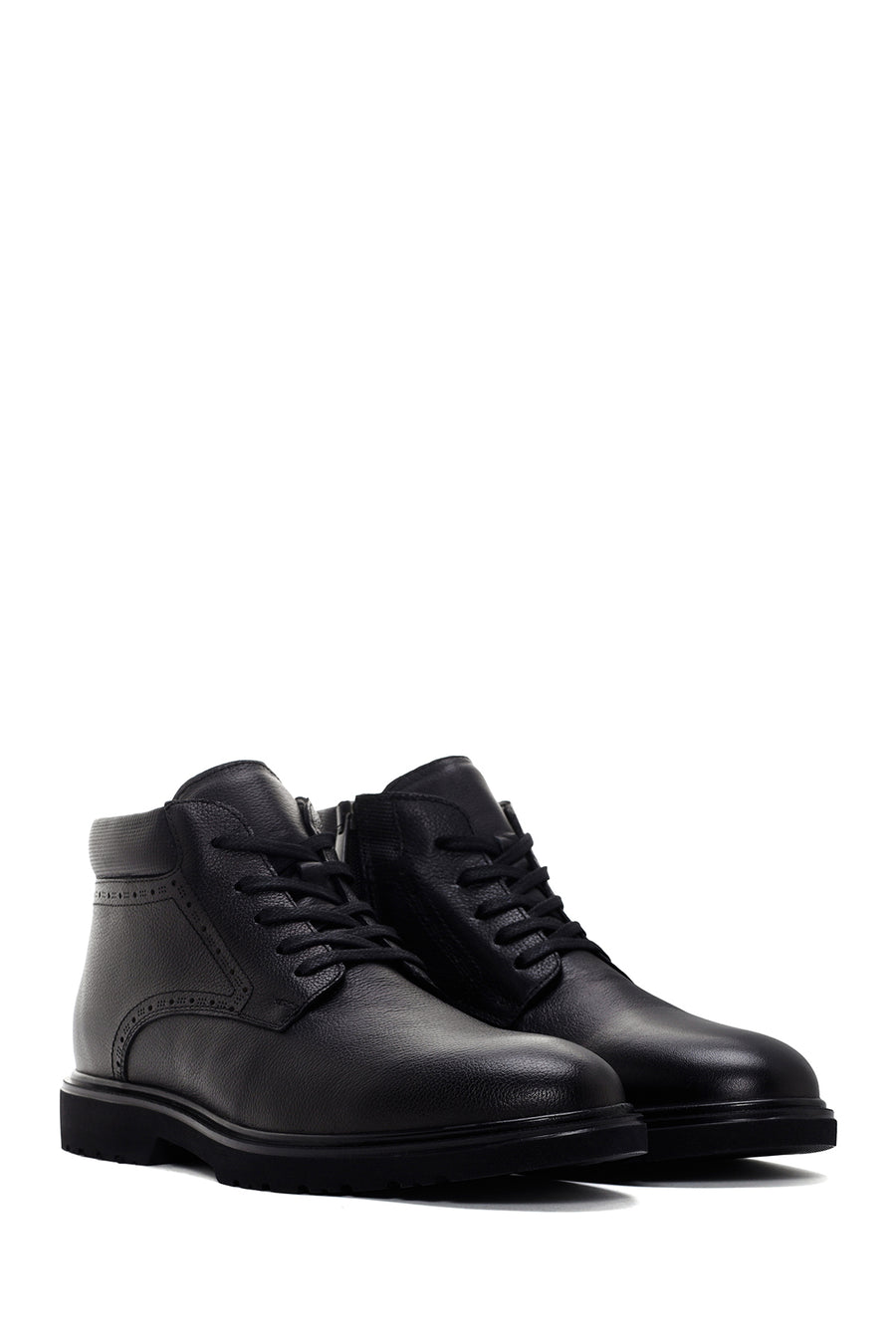 Men's Black Zippered Casual Leather Boots
