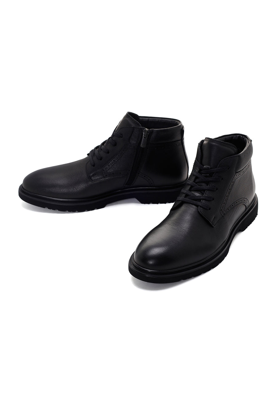Men's Black Zippered Casual Leather Boots