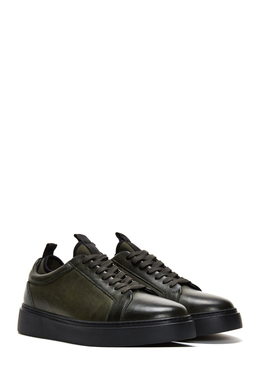 Men's Green Leather Thick Soled Sneaker