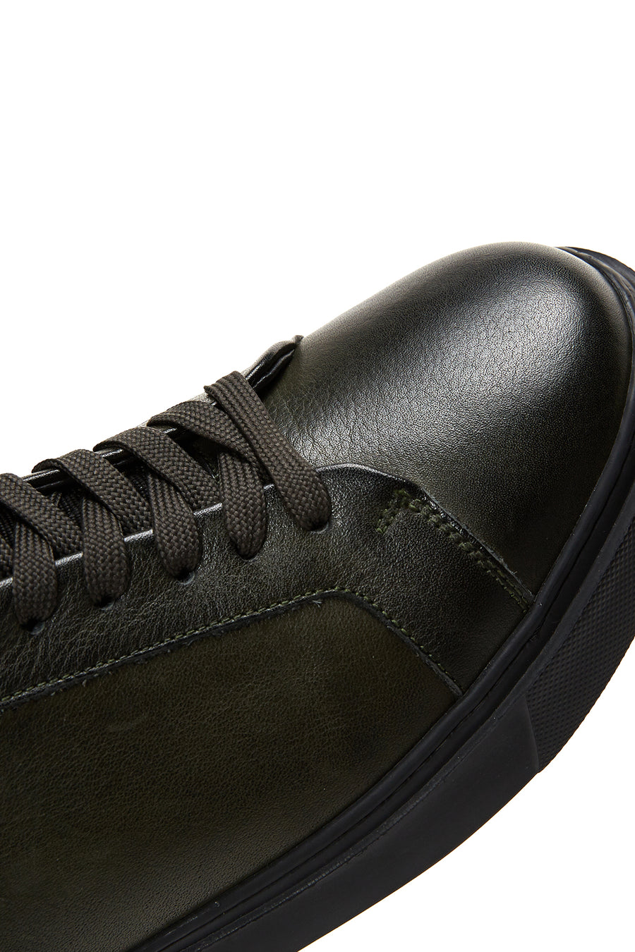 Men's Green Leather Thick Soled Sneaker