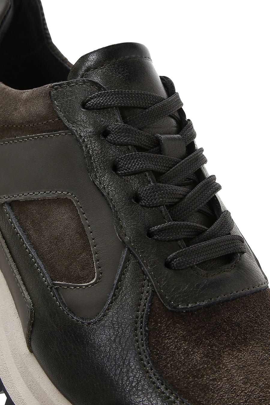 Erkek Haki Deri Süet Detaylı Kalın Tabanlı Sneaker