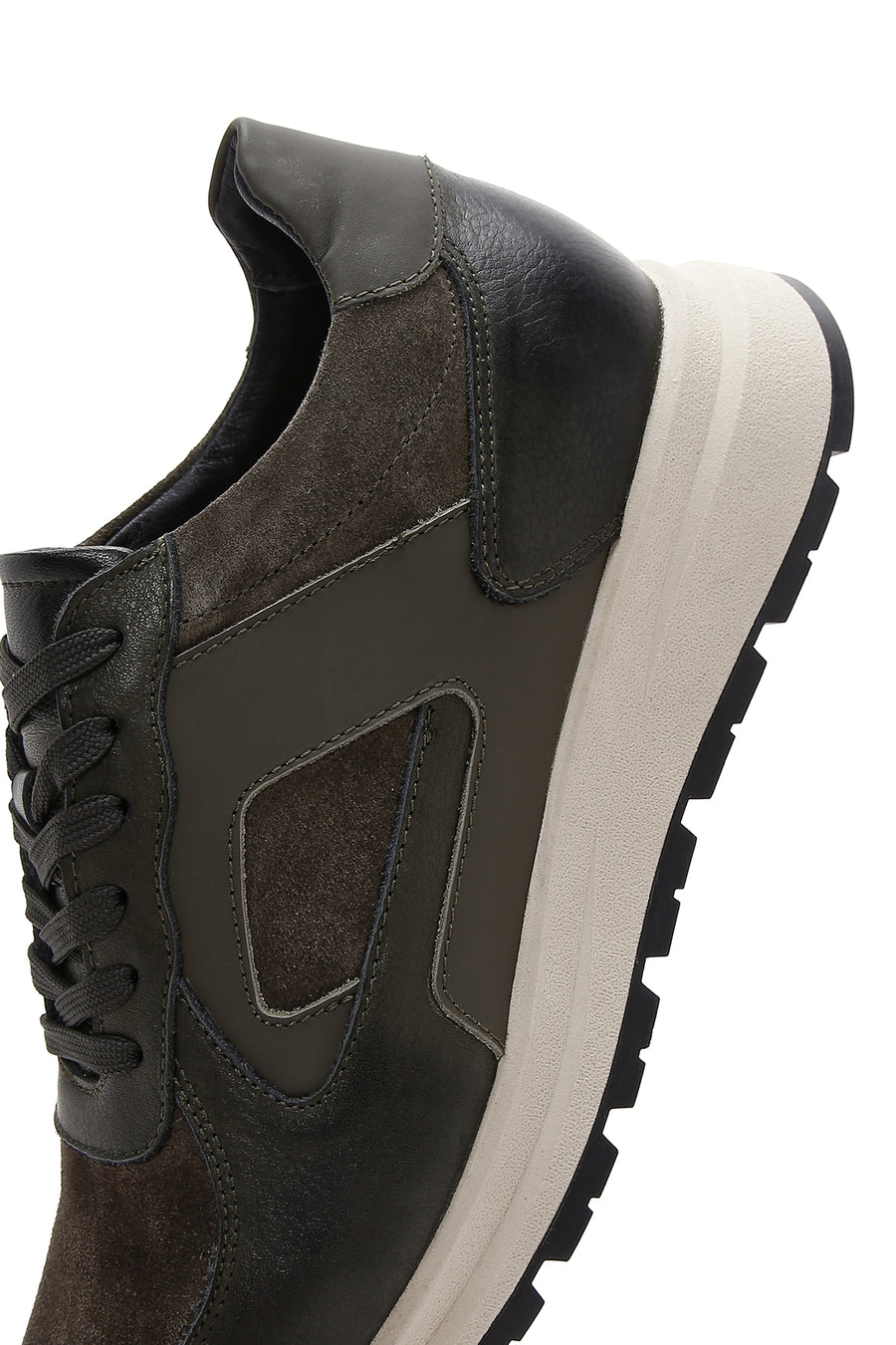 Erkek Haki Deri Süet Detaylı Kalın Tabanlı Sneaker
