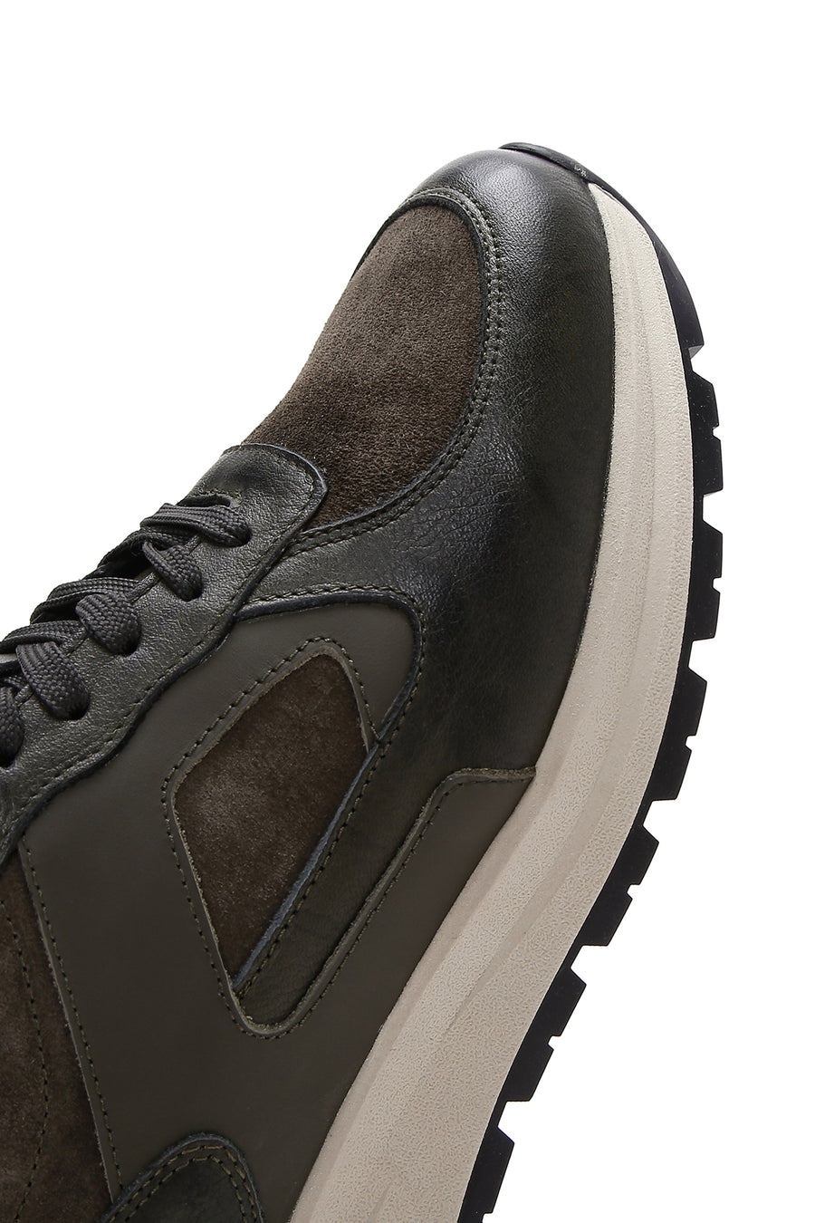 Erkek Haki Deri Süet Detaylı Kalın Tabanlı Sneaker