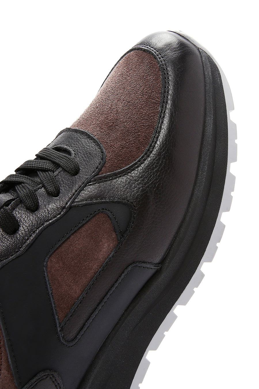Erkek Kahverengi Deri Süet Detaylı Kalın Tabanlı Sneaker