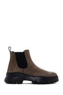 Men's Khaki Thick Soled Chelsea Nubuck Leather Boots | Derimod