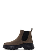 Men's Khaki Thick Soled Chelsea Nubuck Leather Boots | Derimod