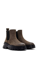 Men's Khaki Thick Soled Chelsea Nubuck Leather Boots | Derimod