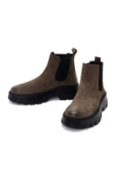 Men's Khaki Thick Soled Chelsea Nubuck Leather Boots | Derimod