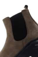 Men's Khaki Thick Soled Chelsea Nubuck Leather Boots | Derimod