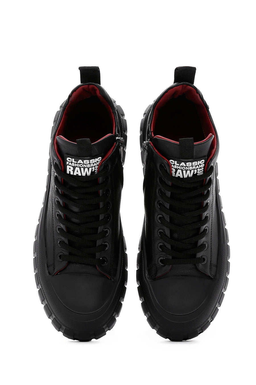Men's Black Thick Sole Leather Cleat Sneaker Boots