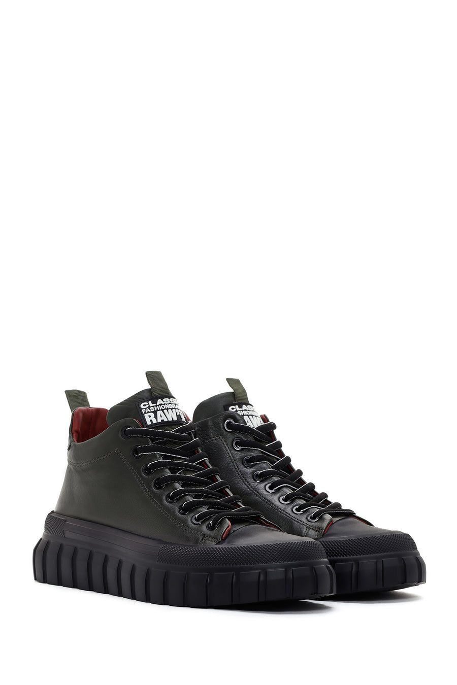 Men's Khaki Thick Sole Leather Cleat Sneaker Boots