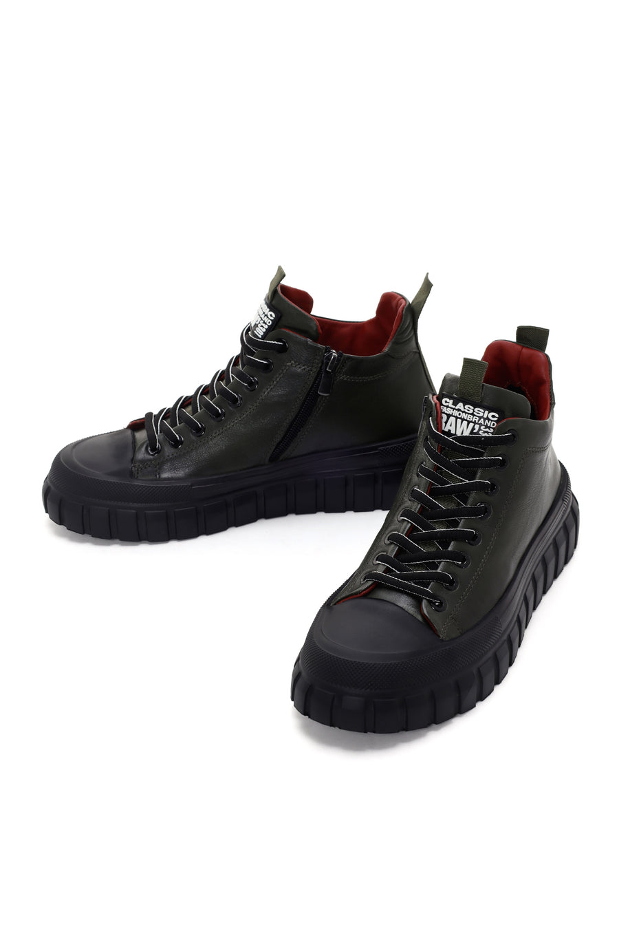 Men's Khaki Thick Sole Leather Cleat Sneaker Boots