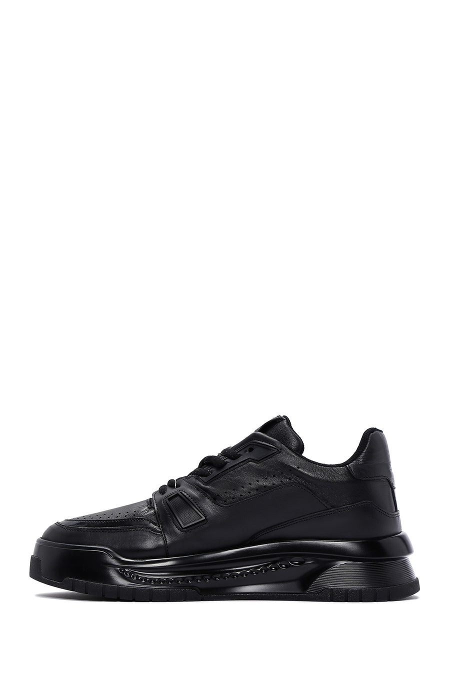 Men's Black Leather Thick Soled Sneaker
