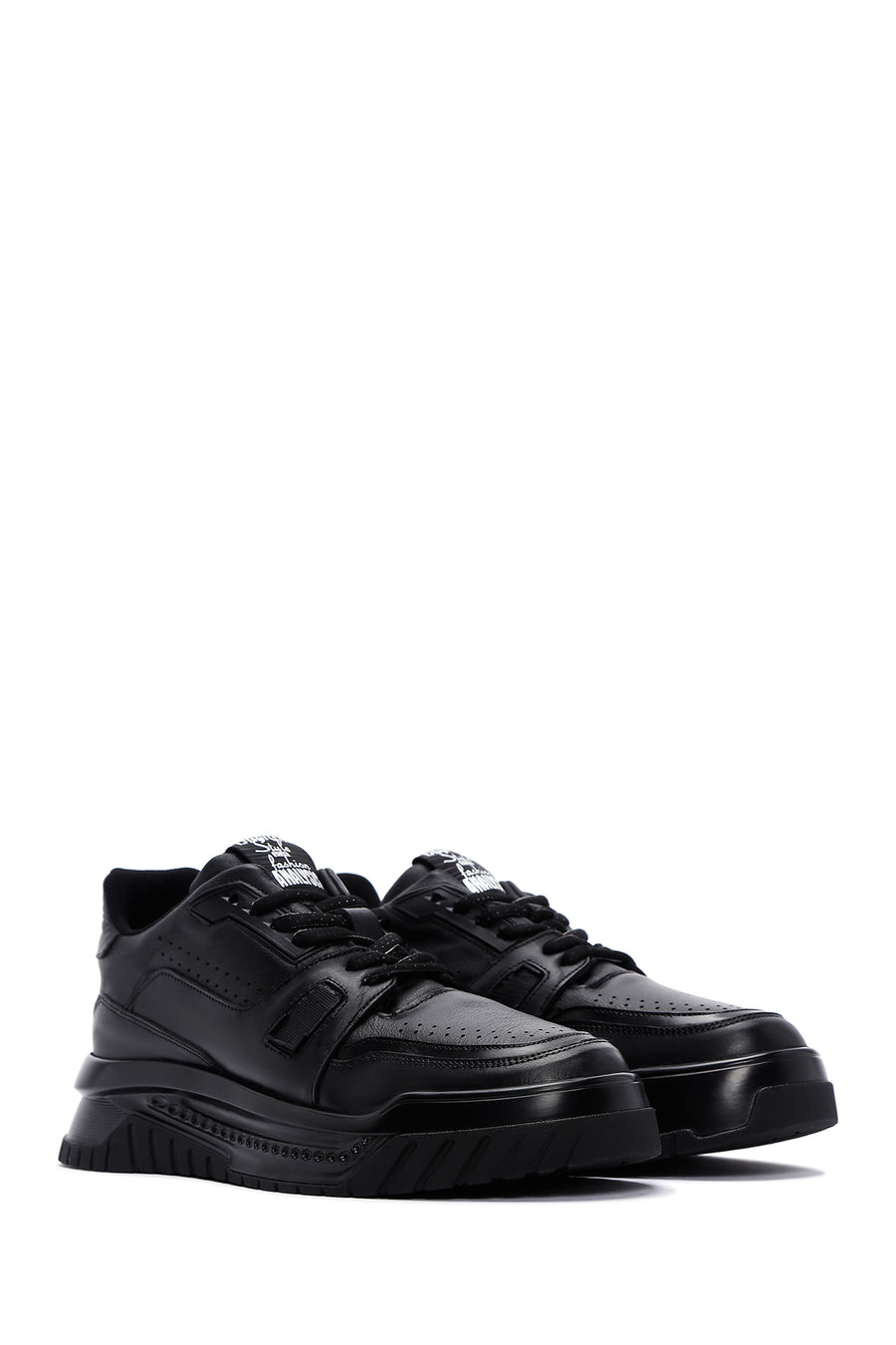 Men's Black Leather Thick Soled Sneaker