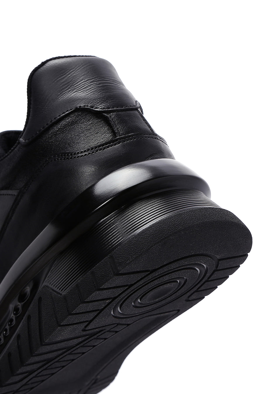 Men's Black Leather Thick Soled Sneaker