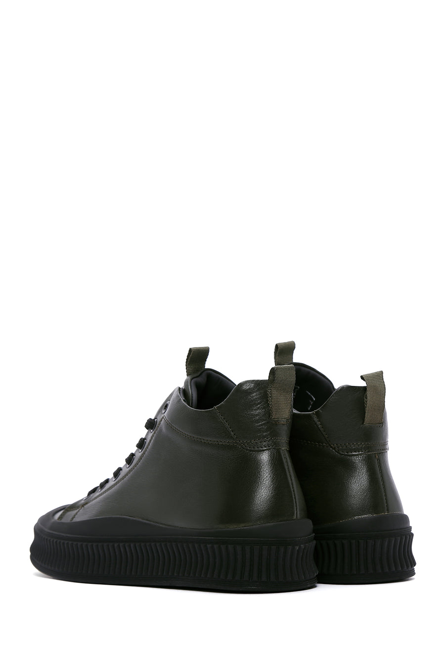 Erkek Haki Deri Bilekli Sneaker