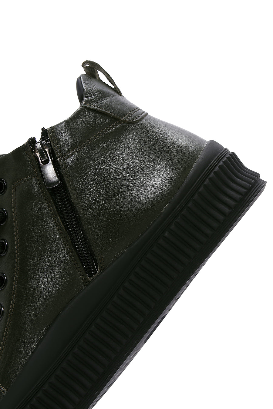Erkek Haki Deri Bilekli Sneaker