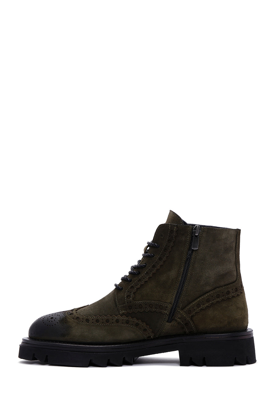 Men's Khaki Suede Leather Zippered Boots