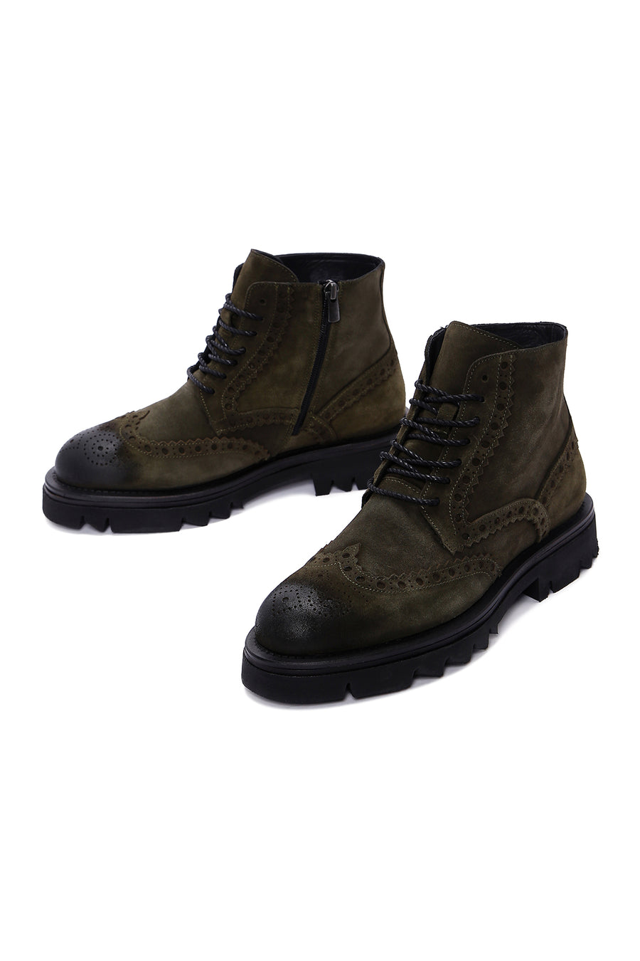 Men's Khaki Suede Leather Zippered Boots