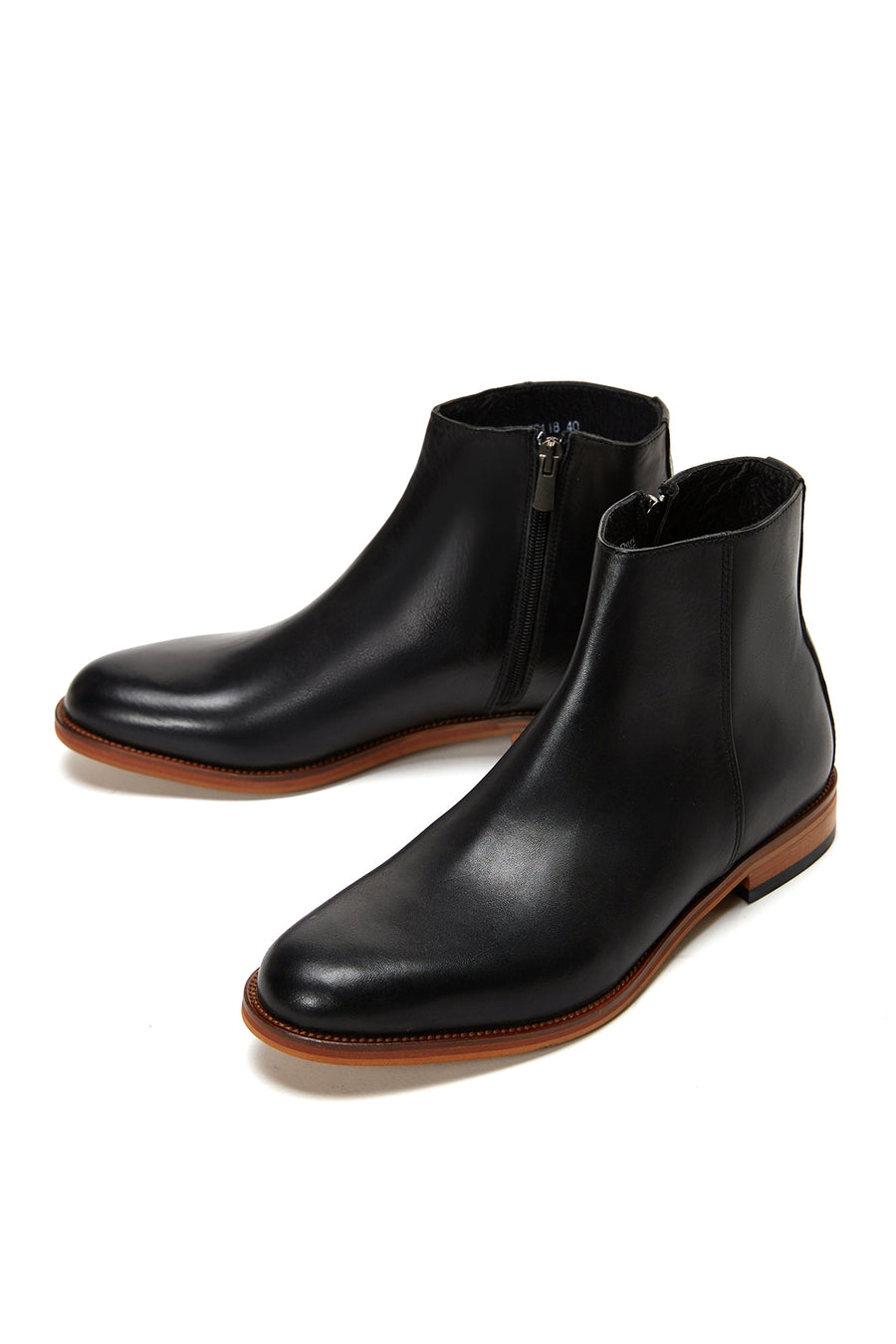Men's Black Leather Zippered Classic Boots