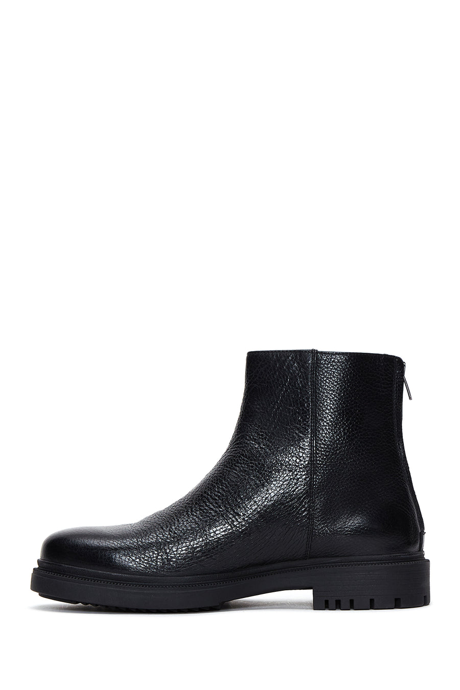 Men's Black Leather Zippered Casual Boots
