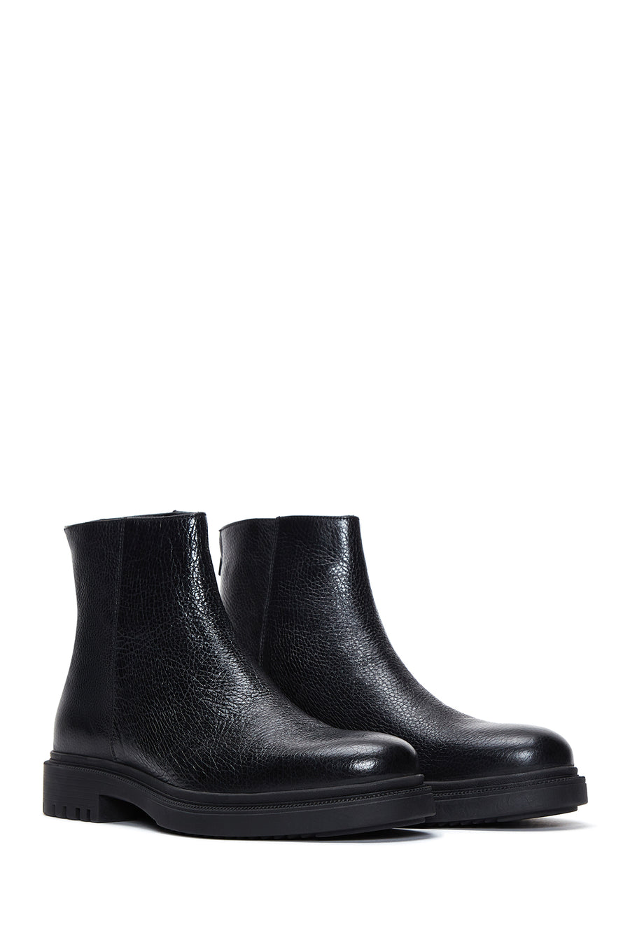 Men's Black Leather Zippered Casual Boots