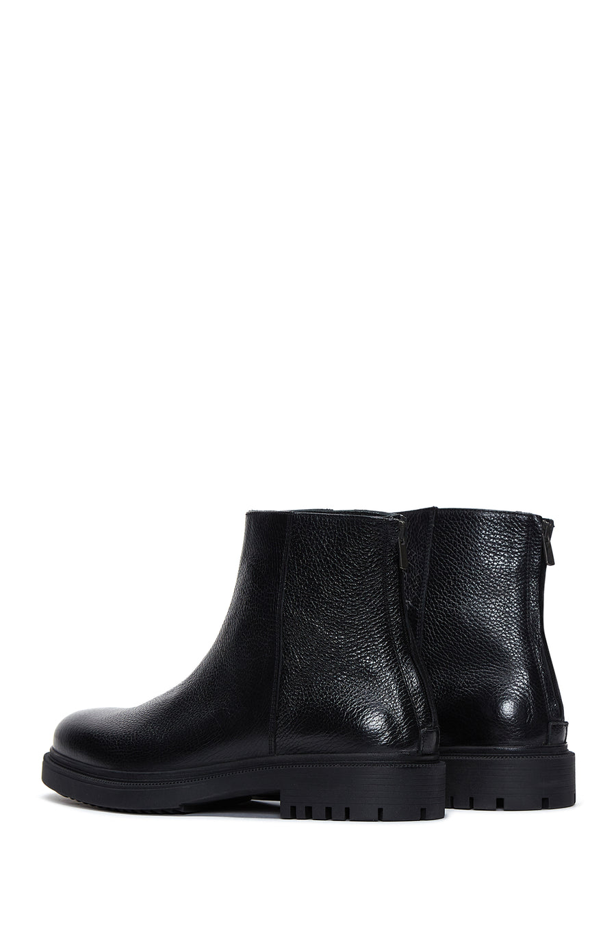 Men's Black Leather Zippered Casual Boots