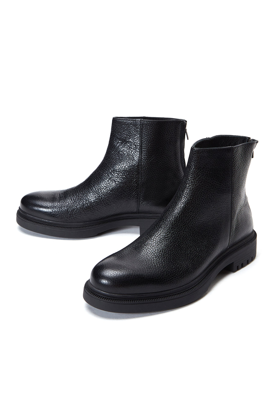 Men's Black Leather Zippered Casual Boots
