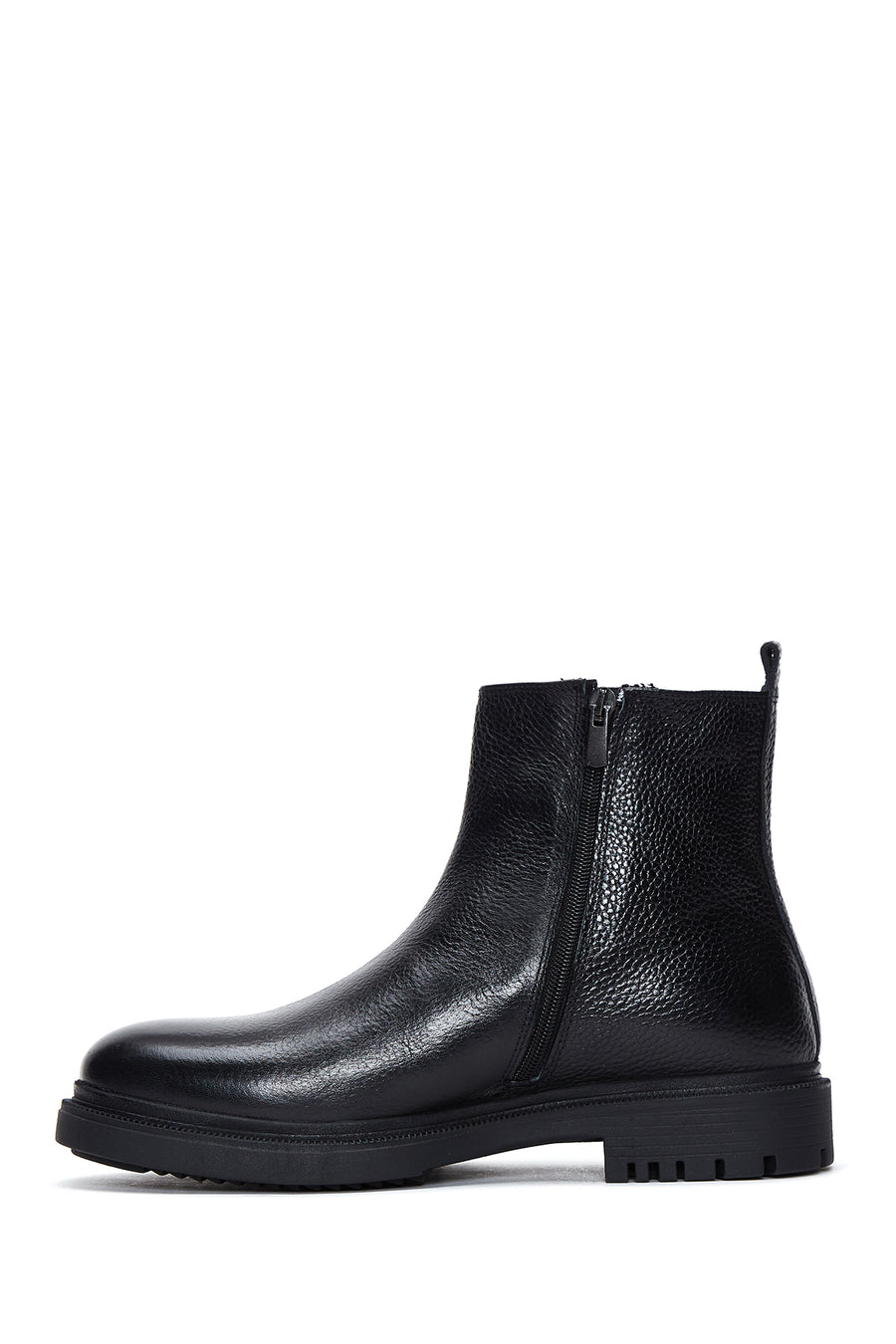 Men's Black Zippered Leather Casual Boots