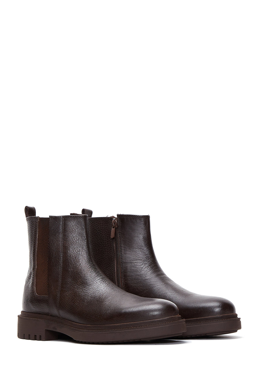 Men's Brown Zippered Leather Casual Boots