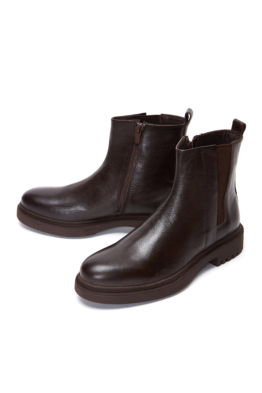 Men's Brown Zippered Leather Casual Boots