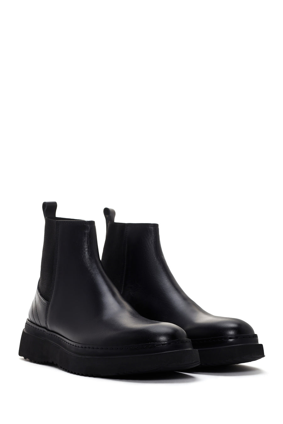Men's Black Thick Soled Leather Chelsea Boots